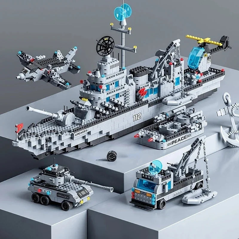 1560pcs 6 IN 1 Military Navy Ship set Building Blocks War Army Boat modello di aereo giocattoli per ragazzi mattoni giocattoli regali di natale