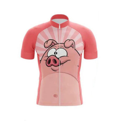 Maglia Ciclismo Estiva Rosa Con Stampa Maialino Cartoon Traspirante Asciugatura Veloce Protezione UV Tasche