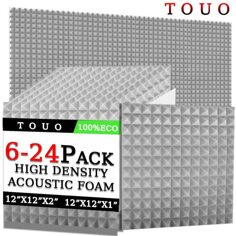 TOUO Schiuma Acustica 6/12/24 Pcs Isolamento Acustico Piramide Pannello Fonoassorbente Home Studio Trattamento Acustico Per La Camera Da Letto