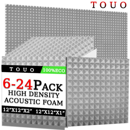 TOUO Schiuma Acustica 6/12/24 Pcs Isolamento Acustico Piramide Pannello Fonoassorbente Home Studio Trattamento Acustico Per La Camera Da Letto