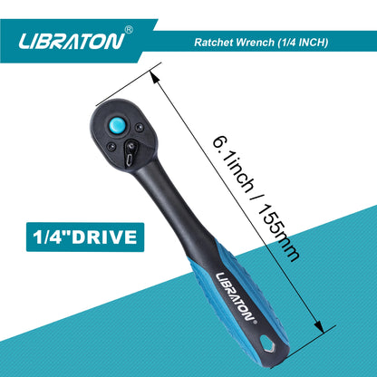 LIBRATON Chiave a cricchetto da 72 denti Maniglia a cricchetto a sgancio rapido reversibile 1/4 '' 3/8 '' 1/2 '' Drive Strumento di riparazione automatica Strumenti fai da te per la casa