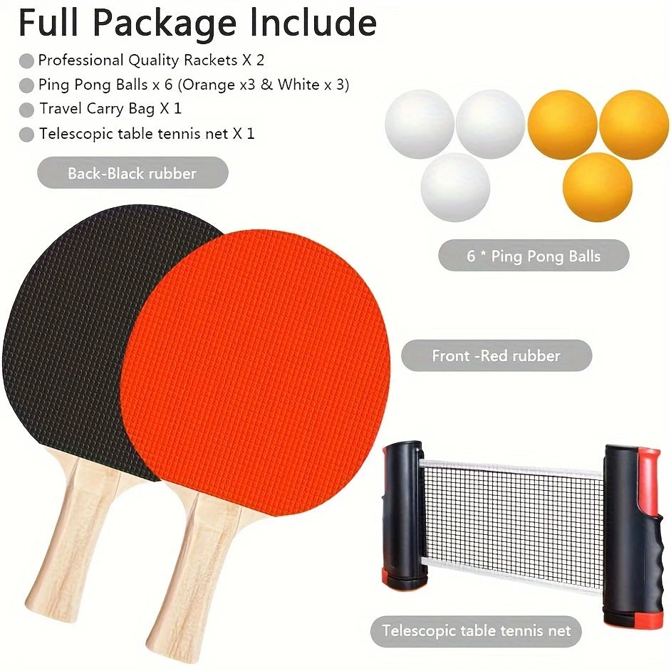 Set Da Ping Pong Portatile Con Rete Retrattile E Borsa Per Il Trasporto Quaranta Palline Per Interni Ed Esterni