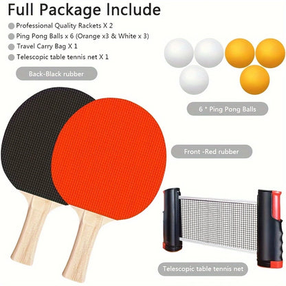Set Da Ping Pong Portatile Con Rete Retrattile E Borsa Per Il Trasporto Quaranta Palline Per Interni Ed Esterni
