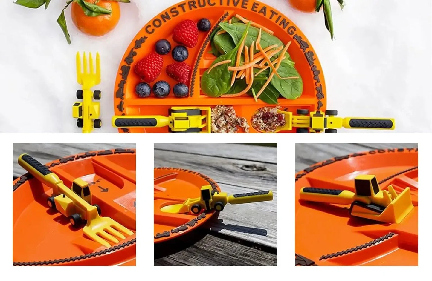 Stoviglie Per Bambini Set Auto Bulldozer Escavatore Pala Piatto Forchetta Cucchiaio BPA Free Ecologiche