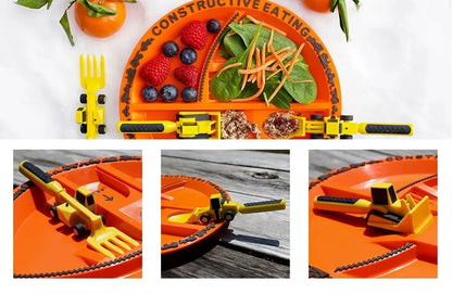 Stoviglie Per Bambini Set Auto Bulldozer Escavatore Pala Piatto Forchetta Cucchiaio BPA Free Ecologiche