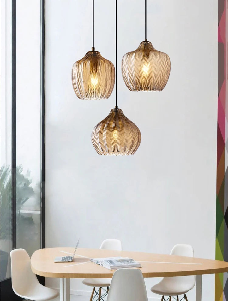 Lampada a Sospensione Moderna Nordico Led in Vetro Ambrato