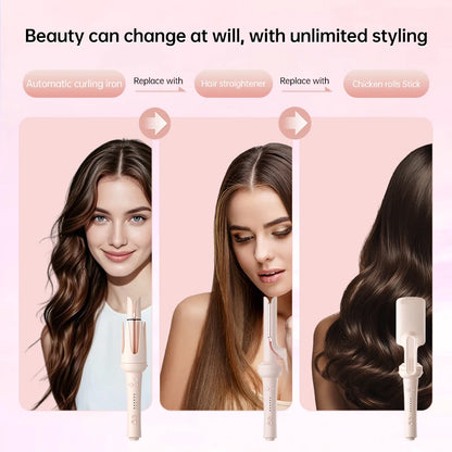 Ferro arricciacapelli automatico professionale Bigodino per capelli rotante a 3 velocità Bacchetta per styling riscaldata in ceramica con strumenti per lo styling per la cura dei capelli agli ioni negativi
