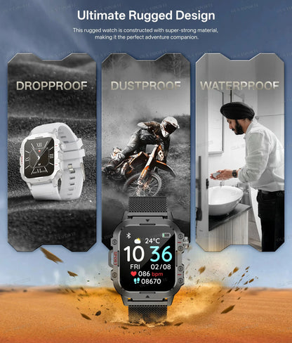 2025 Nuova Torcia Elettrica Militare Astuto Della Vigilanza Degli Uomini IP68 5ATM Sport All'aria Aperta Fitness Tracker Monitor di Salute 1.44 Pollici BT Chiamata Smartwatch