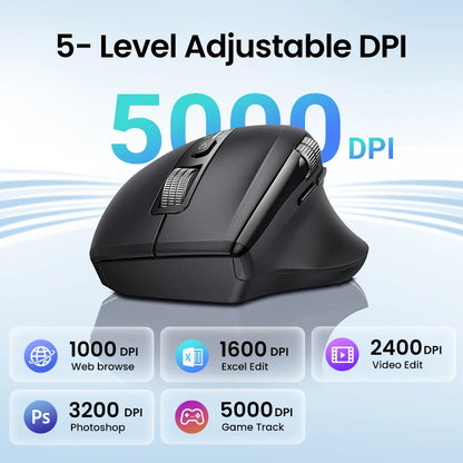 Mouse Senza Fili Ergonomico con DPI 5000 Bluetooth 5.4 e 2.4 GHz MacBook Tablet Laptop PC