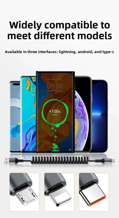 Cavo USB C a USB C 6A Retrattile a Molla per Ricarica Rapida da 25cm a 1M, Cavo Dati per Auto Compatibile con iPhone 16, Samsung, Xiaomi, Huawei