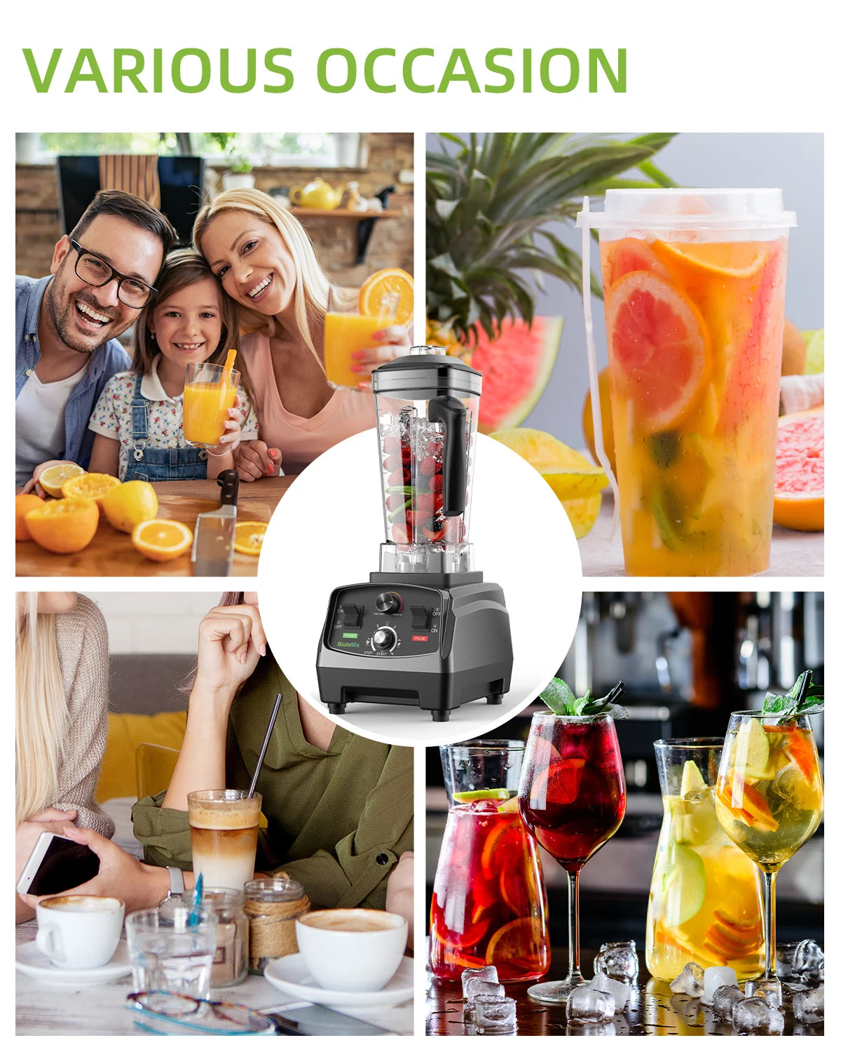 BioloMix Frullatore Potente 2200 W Con Contenitore In Tritan Da 2 L BPA Free Timer Per Frullati Di Ghiaccio