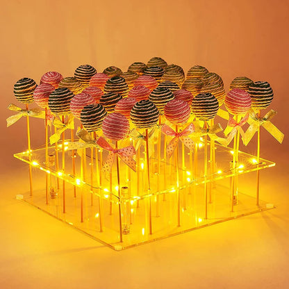 Supporto Torta Acrilico Trasparente Quadrato A Tre Livelli Con Luci a Led Per Feste e Matrimoni