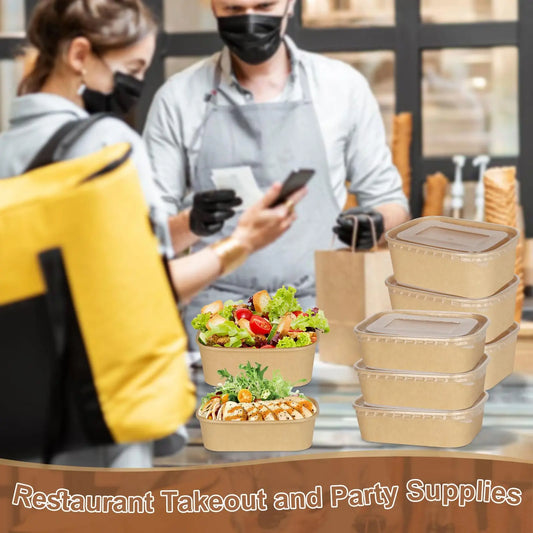 25 pz/set Scatole di Carta Kraft Usa E Getta Scatole per il Pranzo con Coperchi Ciotole per Imballaggio di Fast Food Bento Box per la Catering Da Asporto