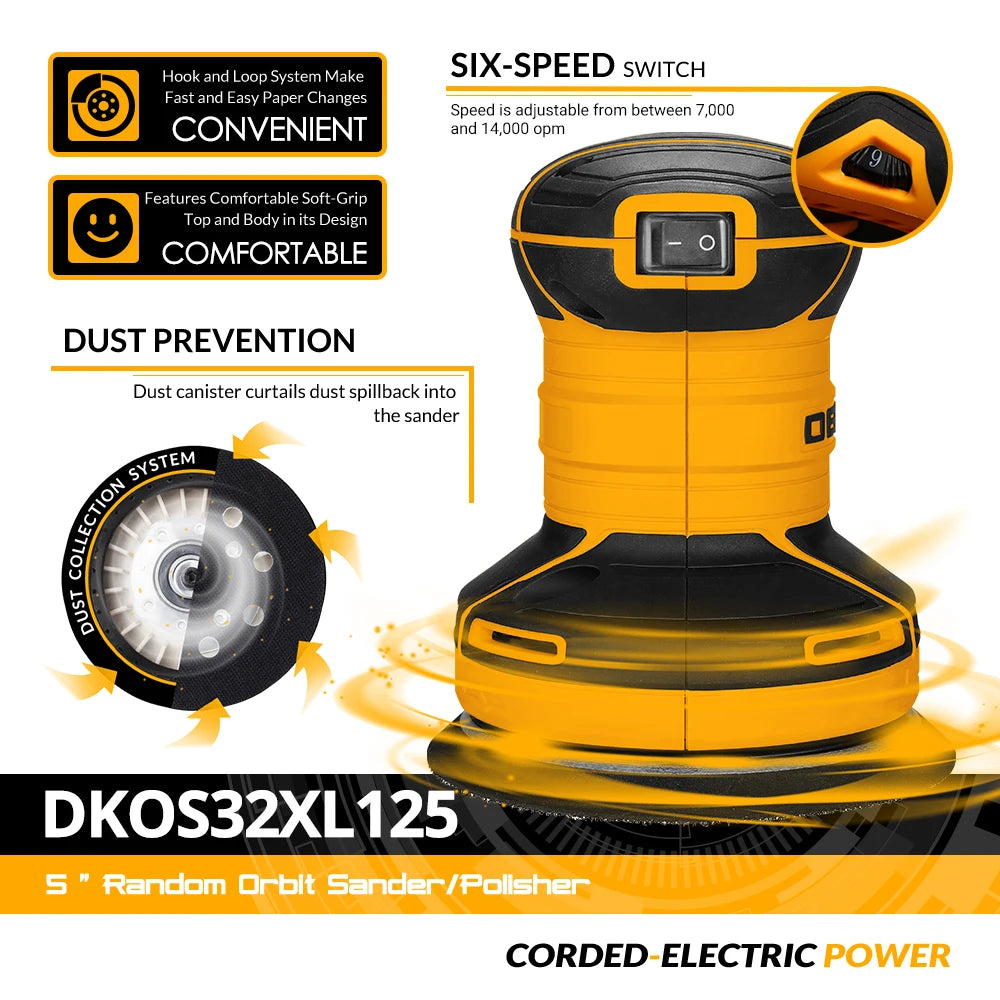 Levigatrice Orbitale DKOS32XL125 320 W 14000 Rpm Raccolta Polvere Per Legno Professionale