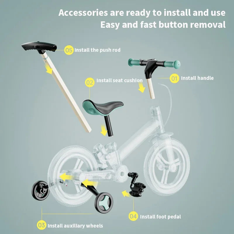Bicicletta Per Bambini Pieghevole 2 In 1 Con Pedali Età Da 1 A 6 Anni Telaio In Alluminio