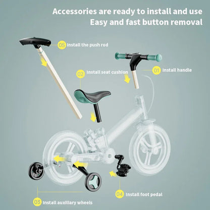 Bicicletta Per Bambini Pieghevole 2 In 1 Con Pedali Età Da 1 A 6 Anni Telaio In Alluminio