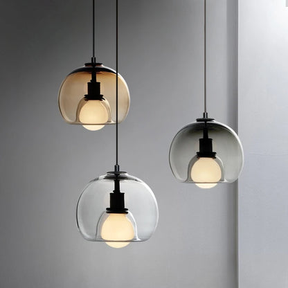 Lampadario A LED In Vetro Sospensione Moderna Grigio Per Soggiorno Pranzo Cucina E Camera Da Letto