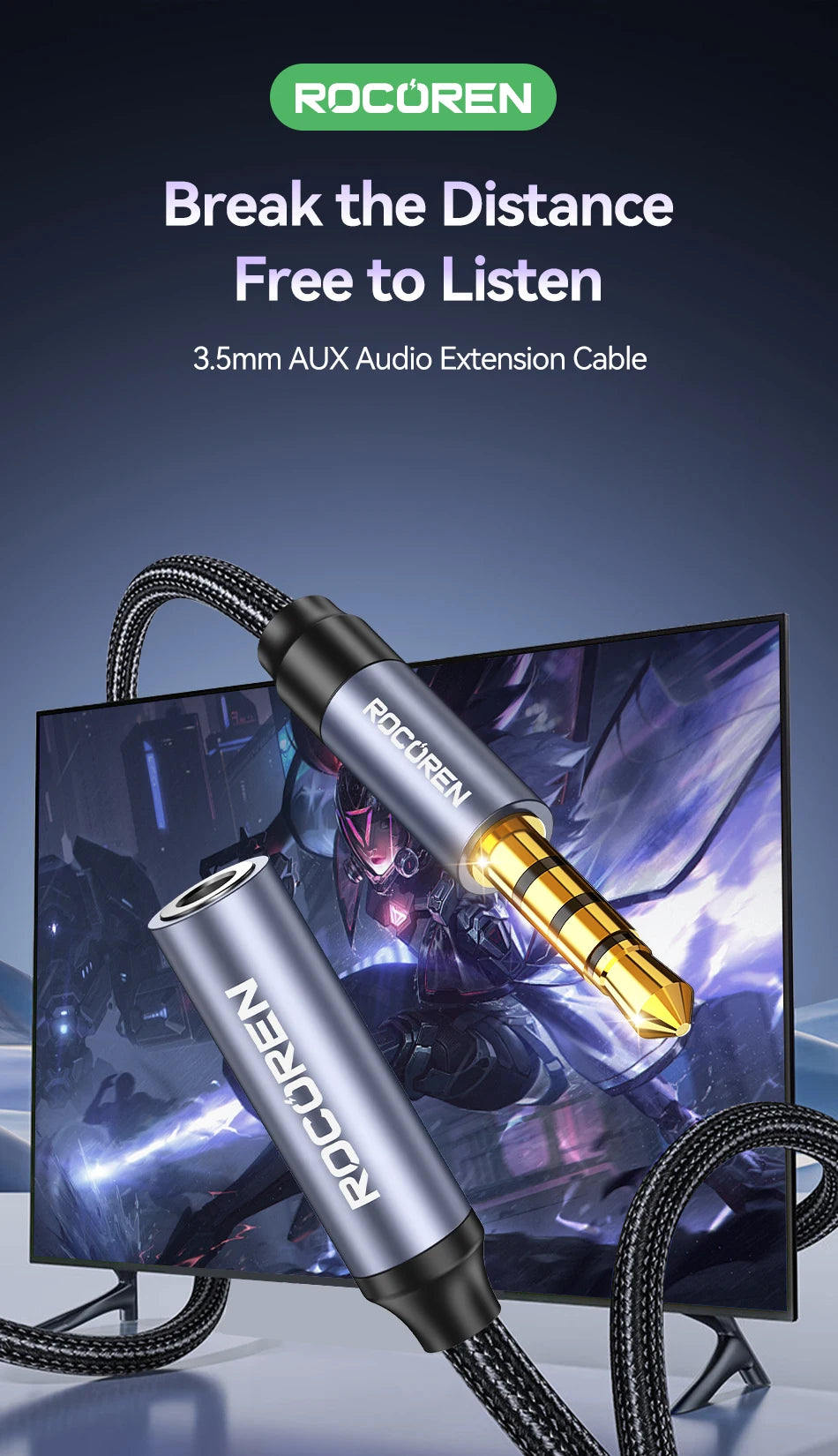 Rocoren Cavo AUX Jack da 3,5 mm Maschio a Femmina Estensione audio Convertitore cavo per altoparlante per cuffie per telefoni Laptop Tablet adattatore