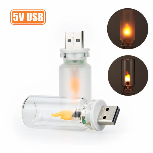 Candela LED USB Tremolante In Vetro Satinato, Luce Notturna Decorativa Per Casa Auto