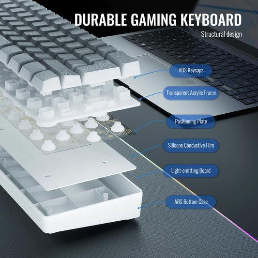 Tastiera Compatta Cablata 60 Percento Con Retroilluminazione Rgb Interruttori a Membrana Per Pc Tablet Laptop Bianco