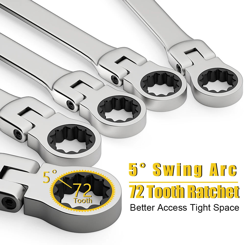 WOZOBUY Set di chiavi a cricchetto con testa flessibile - Chiavi combinate a cricchetto metriche Set di chiavi per ingranaggi CrV Set di strumenti di riparazione per chiavi per auto