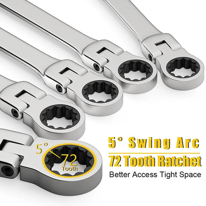 WOZOBUY Set di chiavi a cricchetto con testa flessibile - Chiavi combinate a cricchetto metriche Set di chiavi per ingranaggi CrV Set di strumenti di riparazione per chiavi per auto