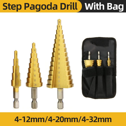 Set Punte Gradino Titanio HSS 4-12, 4-20, 4-32 Mm Per Metallo E Legno Utensili Da Trapano Di Precisione