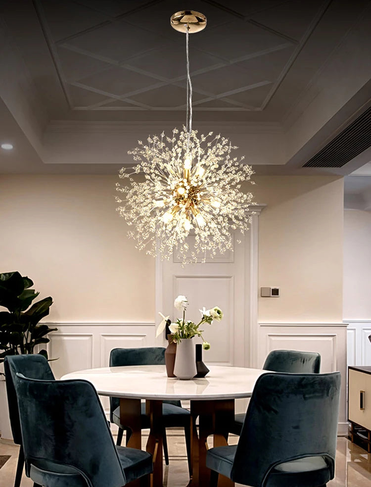 Ciondolo Led In Cristallo Dente Di Leone Illuminazione Moderna Per Soggiorno E Bar Finitura Cromata Lucida