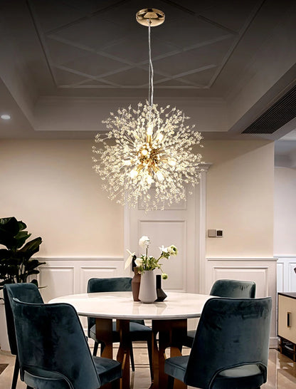 Ciondolo Led In Cristallo Dente Di Leone Illuminazione Moderna Per Soggiorno E Bar Finitura Cromata Lucida