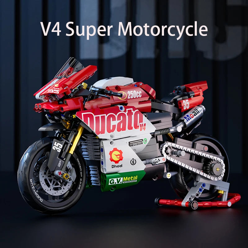 Set Blocchi Moto V4s Racing Con Supporto Esposizione Gioco STEM Per Adulti E Bambini Regalo Unisex