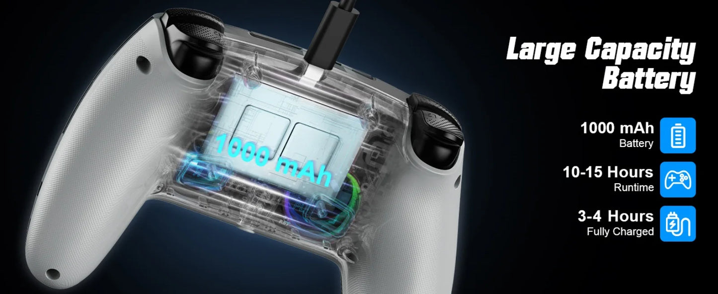 Controller per PS5 Pro/Slim/PC con RGB, Joystick Wireless per Giochi con Funzioni Marco/Turbo, Senza Drift, Effetto Hall, Tasti Posteriori Programmabili