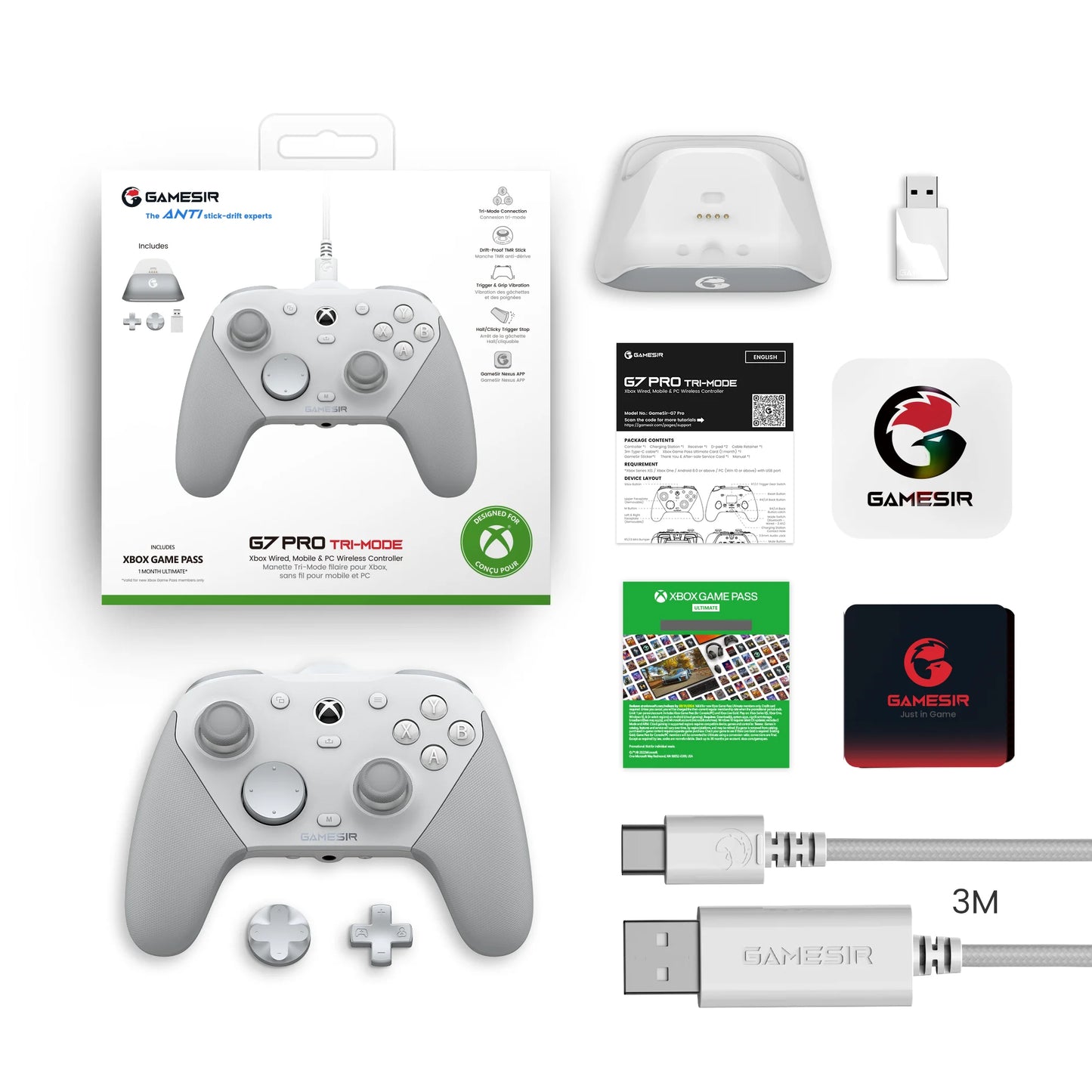 Controller GameSir G7 Pro per Xbox Series X | S, Xbox One X | S, Steam, PC, Telefono Android - Effetto Hall, Base di ricarica, Giroscopio
