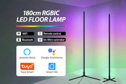 Lampada Da Terra Tuya Rgb 180 cm Bianca, Smart Con App E Telecomando, Illuminazione Led Moderna E Atmosferica