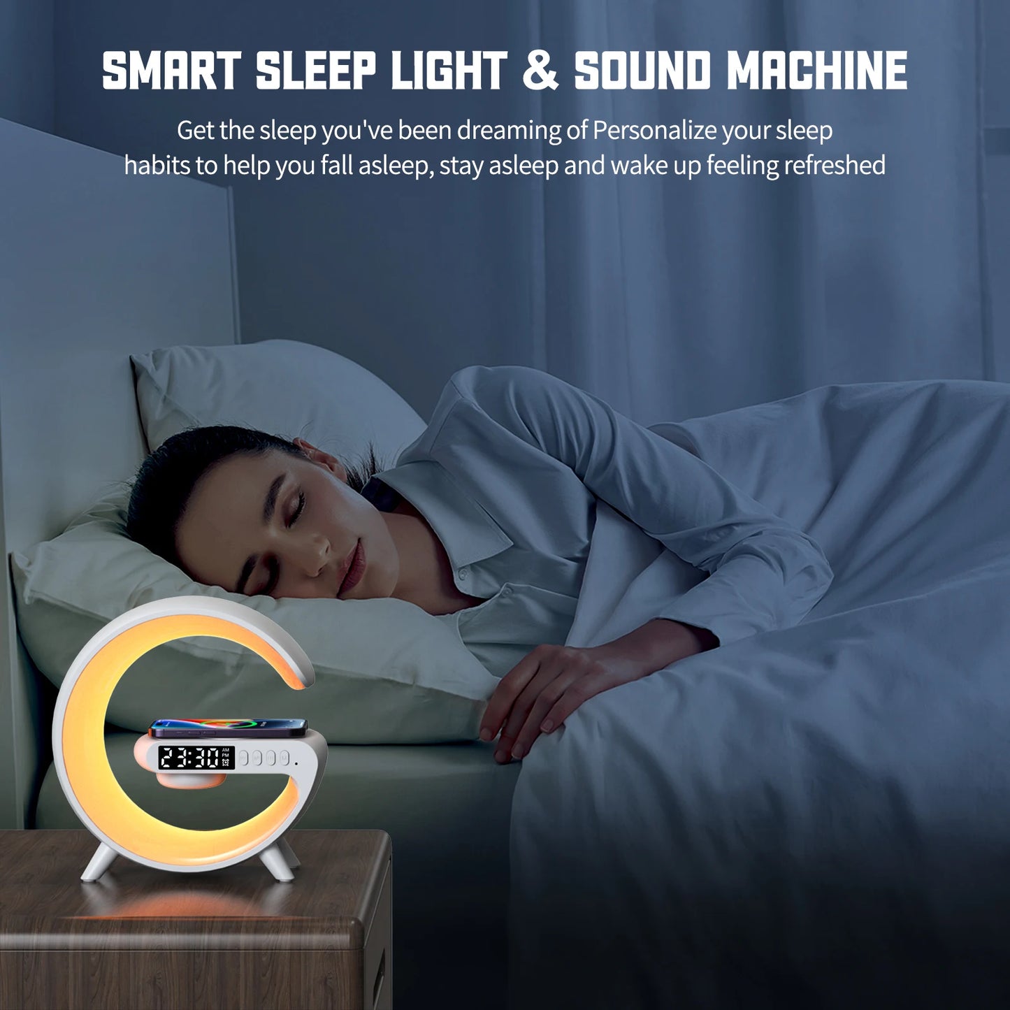 Lampada Da Tavolo Wake Up Smart Rgb Con Altoparlante Wireless 15W Ricaricabile Per Camera Da Letto