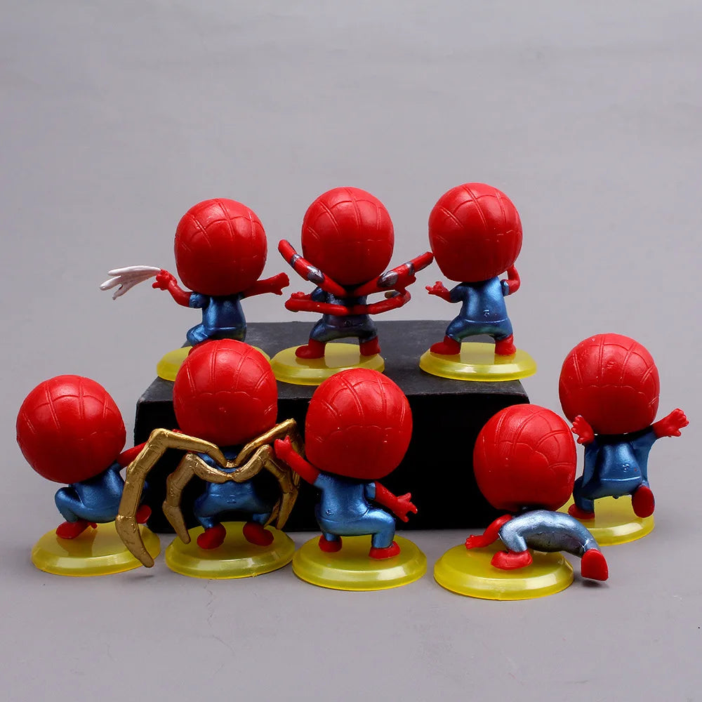 8 pezzi Marvel Cute Spider Man Q Edition PVC Base gialla Modello di cartone animato per bambini Hobby Toy Doll Ornament Decorazione torta di compleanno