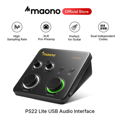 Interfaccia Audio USB MAONO PS22 Lite per PC, Ingresso XLR, 24-bit/192kHz, Software di Routing, Loopback ASIO per Registrazione Musica, Chitarra, DAW