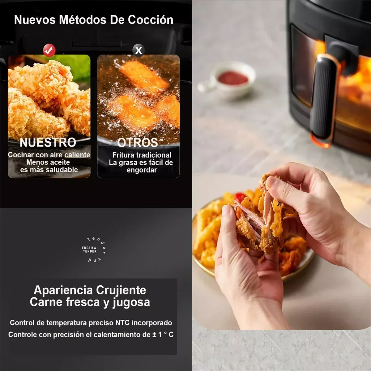 Friggitrice Ad Aria Da 1400W 8L Programmabile E Intelligente Con Touch Led Per Patatine E Pollo