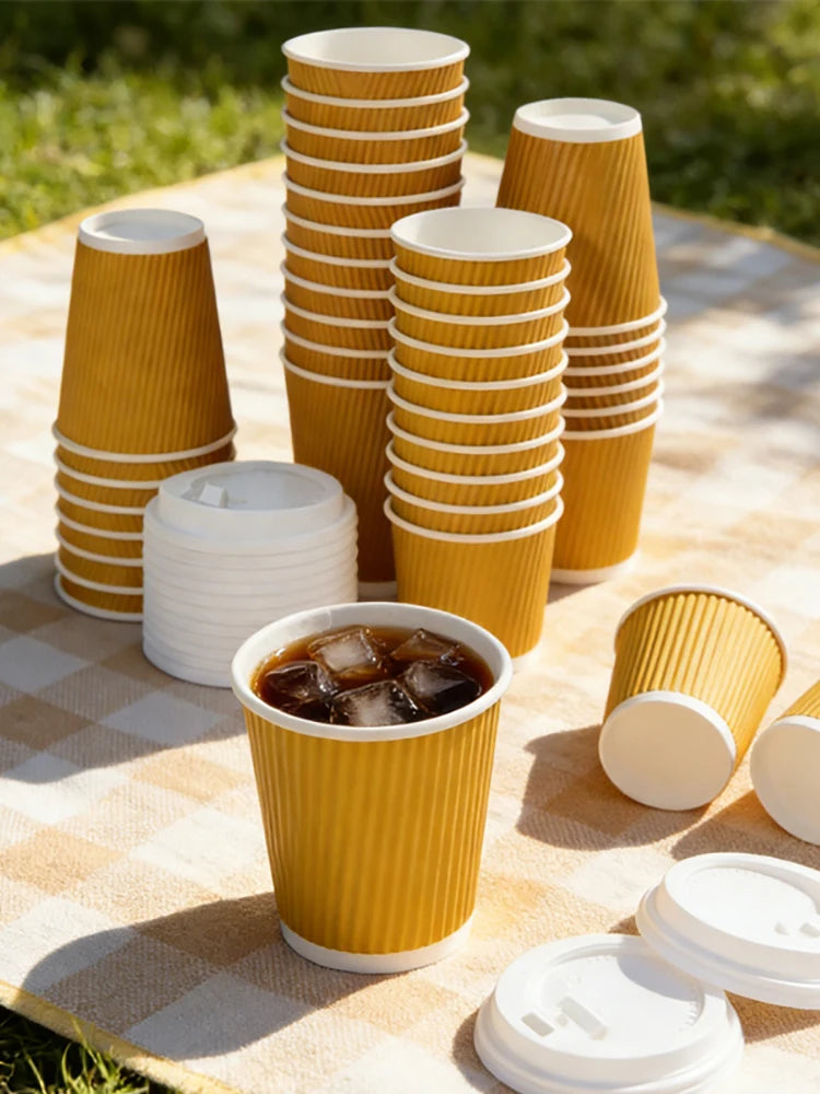 30 Tazze Da Caffè Monouso Da 8 Oz A Doppia Parete In Cartone Ondulato Con Coperchio