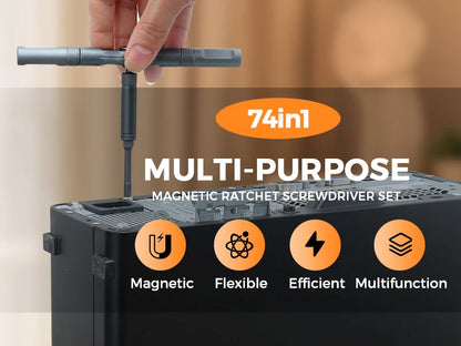 Set Cacciaviti Cricchetto 74 in 1 in Con Maniglia a T Portatile per Riparazioni Fai da Te Mobili Computer Biciclette