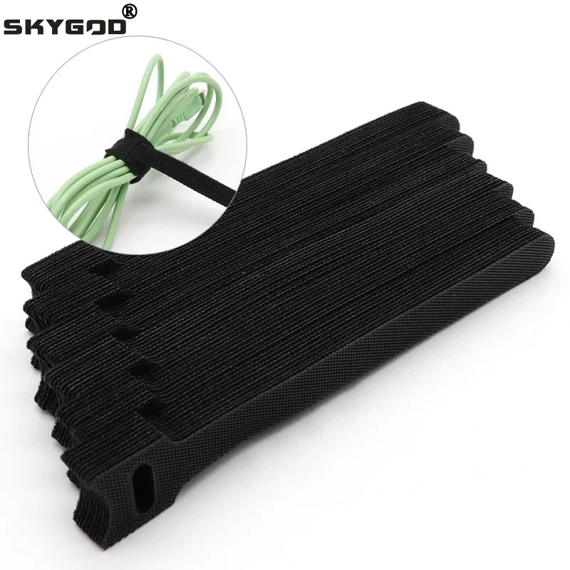 Fascette per cavi rilasciabili Organizzatore di cavi Nero 15 20 25 30 cm Cinghie ad anello con gancio in nylon Avvolgere Zip Bundle Fasciatura Fascetta Fissaggio in plastica