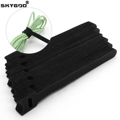 Fascette per cavi rilasciabili Organizzatore di cavi Nero 15 20 25 30 cm Cinghie ad anello con gancio in nylon Avvolgere Zip Bundle Fasciatura Fascetta Fissaggio in plastica