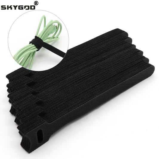 Fascette per cavi rilasciabili Organizzatore di cavi Nero 15 20 25 30 cm Cinghie ad anello con gancio in nylon Avvolgere Zip Bundle Fasciatura Fascetta Fissaggio in plastica