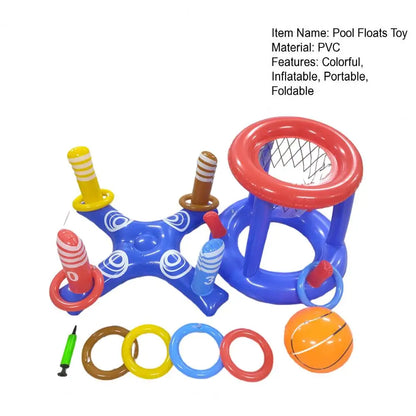Set Giochi Galleggianti Per Piscina Con Canestro Gonfiabile E Anelli Lancio Per Famiglie E Adulti