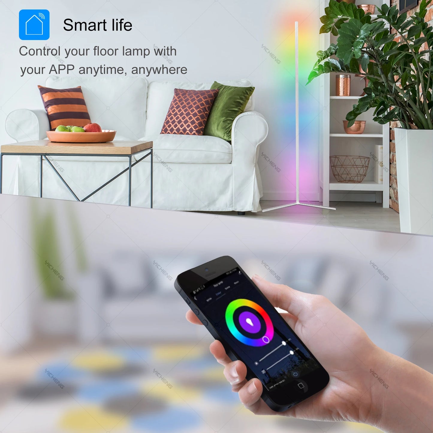 Lampada Da Terra Tuya Rgb 180 cm Bianca, Smart Con App E Telecomando, Illuminazione Led Moderna E Atmosferica