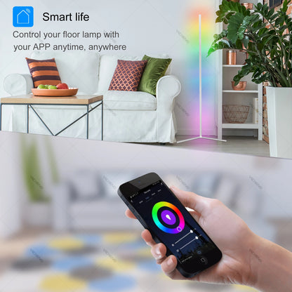 Lampada Da Terra Tuya Rgb 180 cm Bianca, Smart Con App E Telecomando, Illuminazione Led Moderna E Atmosferica