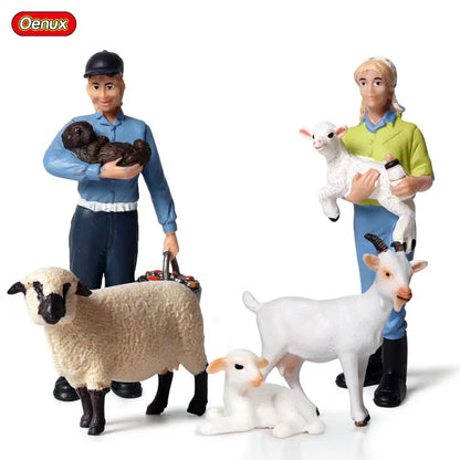 Oenux Farm House Modello Action Figures Agricoltore Moto Mucca Gallina Maiale Animali Set Figurine in miniatura PVC Simpatico giocattolo educativo per bambini