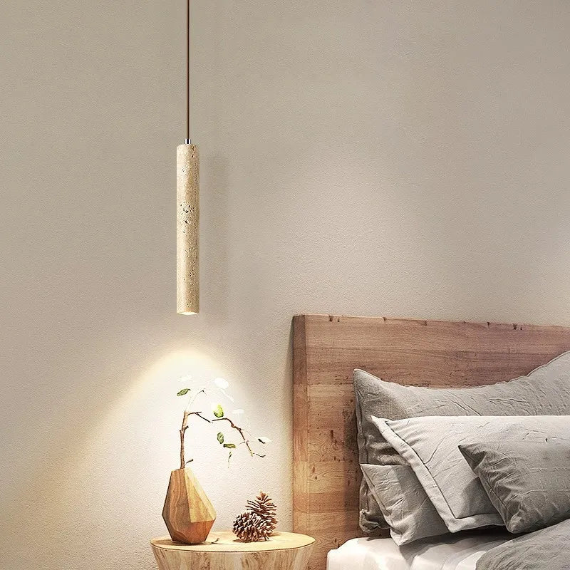 Lampada a Sospensione in Pietra Gialla Stile Giapponese Wabi Sabi per Camera da Letto e Bar