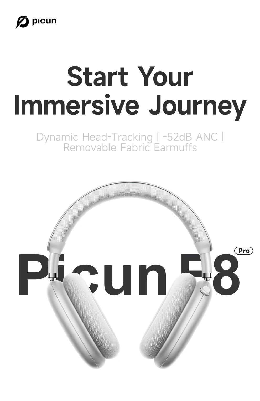Picun F8 Pro Cuffie Bluetooth Wireless Cancellazione Attiva del Rumore Audio Spaziale 3D e Latenza Bassa