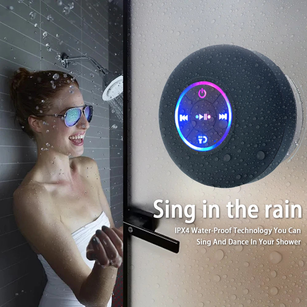 Altoparlante Bluetooth portatile wireless mini con LED, microfono e ventosa, impermeabile IPX4, ideale per viaggi, attività all'aperto e bagno
