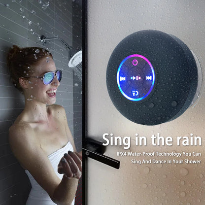 Altoparlante Bluetooth portatile wireless mini con LED, microfono e ventosa, impermeabile IPX4, ideale per viaggi, attività all'aperto e bagno